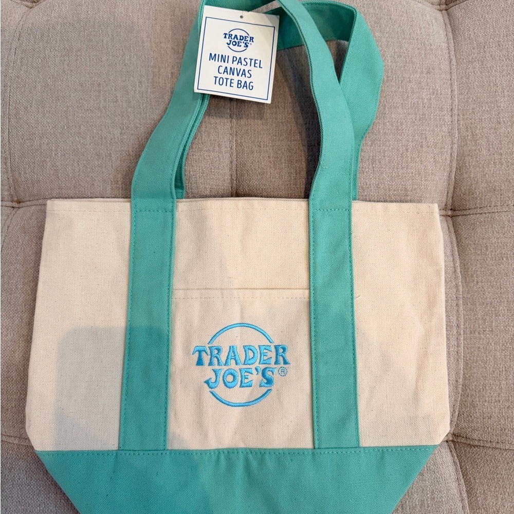 Mini Pastel Canvas Tote Bag in Teal and Cream